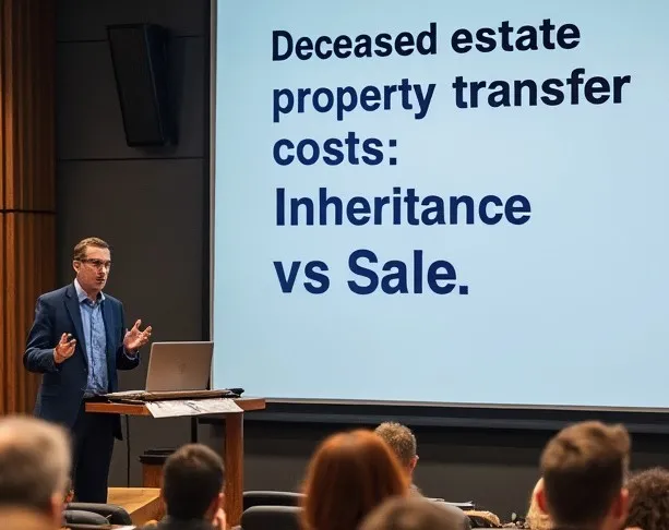 Estate lawyer presenting on deceased estate property transfer costs; and how they are different for inheritances versus property sold out of the estate.